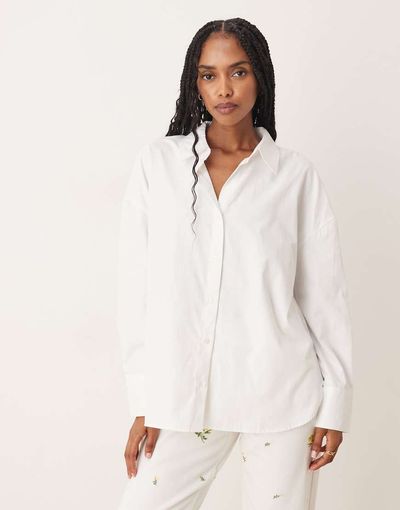 JDY JDY oversized boyfriend fit shirt in white