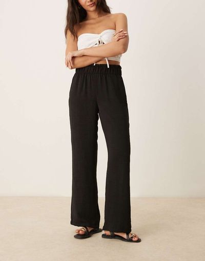JDY JDY paperbag waist linen look wide leg pants in black