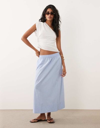 JDY JDY poplin maxi skirt in light blue stripes