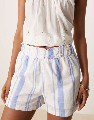 JDY JDY pull on relaxed shorts in light blue textured stripe-Neutral