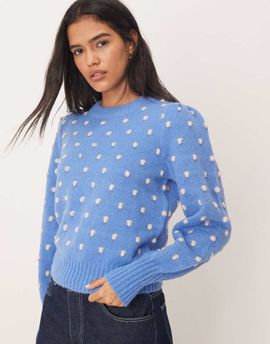 JDY JDY relaxed fit knit sweater in blue textured polka dot