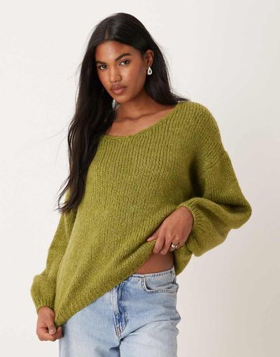 JDY JDY reversible pullover knit sweater in green