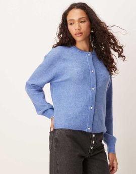 JDY JDY ribbed cardigan with pearl buttons in blue