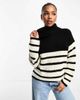 JDY JDY roll neck sweater in black and white stripe - 1