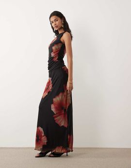 JDY JDY ruched mesh skirt with floral print in black - part of a set