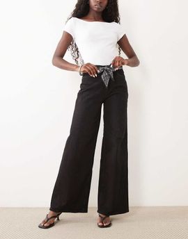 JDY JDY scarf detail wide leg jeans in black