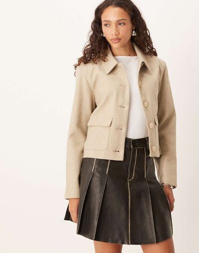 JDY JDY short dressy jacket in beige-Neutral