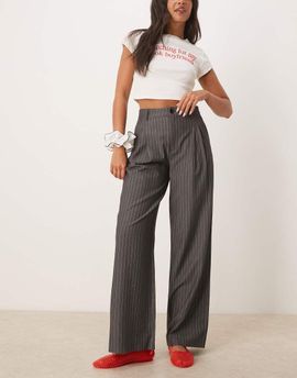 JDY JDY tailored wide leg pants in gray pinstripes