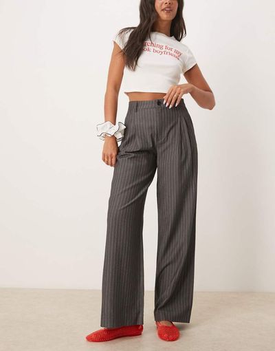 JDY JDY tailored wide leg pants in gray pinstripes