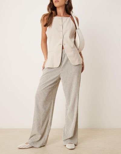 JDY JDY textured pinstriped pants in black & white