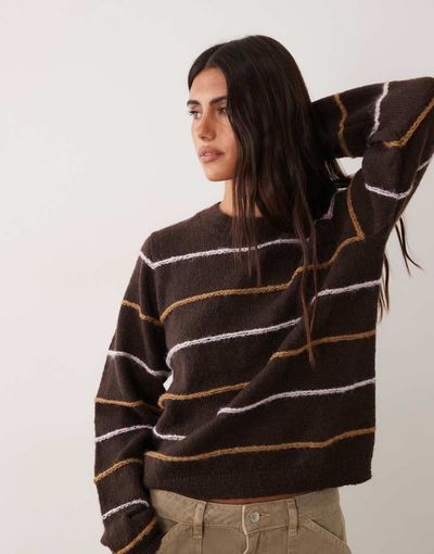 JDY JDY textured stripes knit sweater in brown