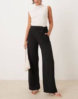 JDY JDY tie detail wide leg pants in black