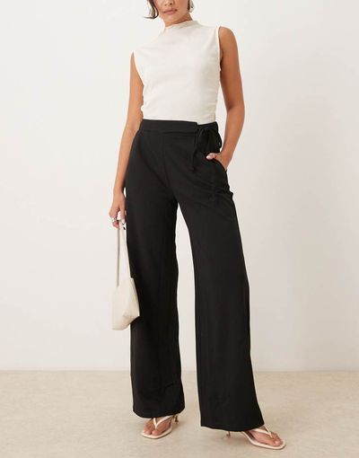JDY JDY tie detail wide leg pants in black