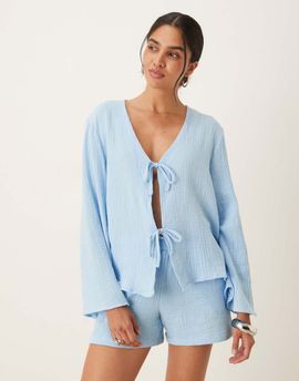 JDY JDY tie front cheesecloth shirt in powder blue - part of a set