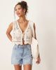JDY JDY tie front crochet vest in cream-White - 1
