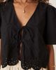 JDY JDY tie front eyelet cropped blouse in black - 3