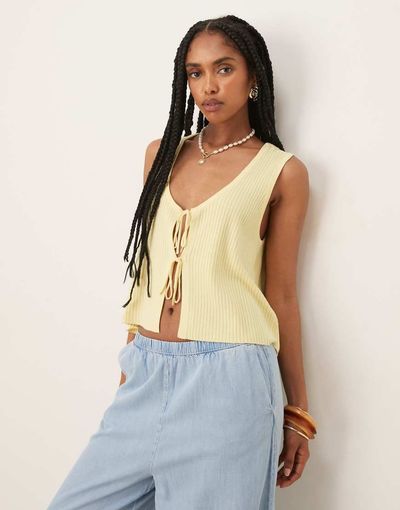 JDY JDY tie front knit tank top in buttermilk yellow