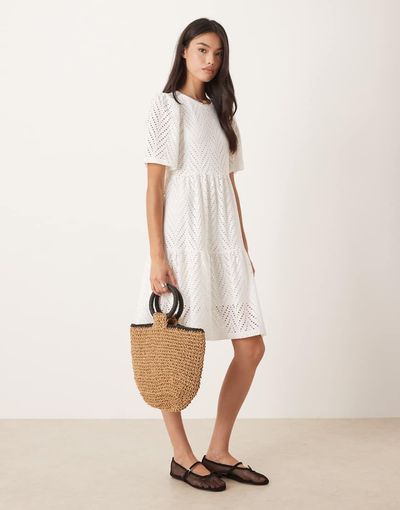 JDY JDY tiered eyelet mini dress in white