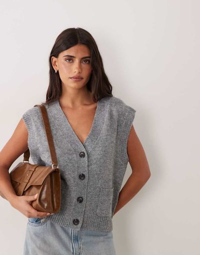 JDY JDY v-neck knit vest in mid gray