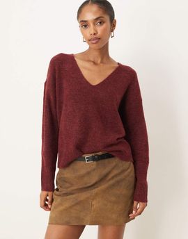 JDY JDY v-neck sweater in burgundy-Red