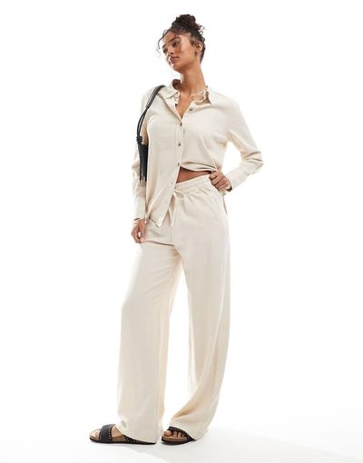 JDY JDY wide leg linen mix pants in stone - part of a set-Neutral