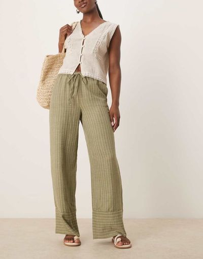 JDY JDY wide leg pants in green stripes