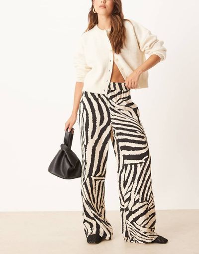 JDY JDY wide leg pants in zebra print-Black