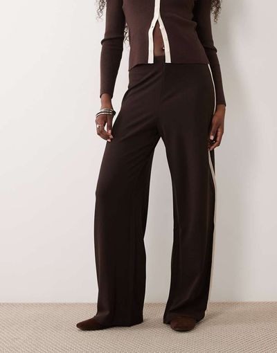 JDY JDY wide leg pants with side stripe in brown