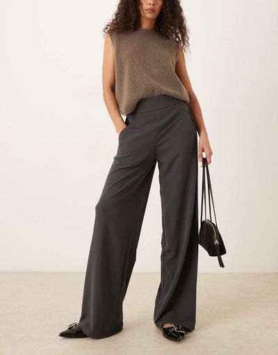 JDY JDY wide leg tailored pants in charcoal-Gray