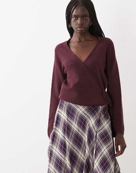 JDY JDY wrap knit cardigan in burgundy-Brown