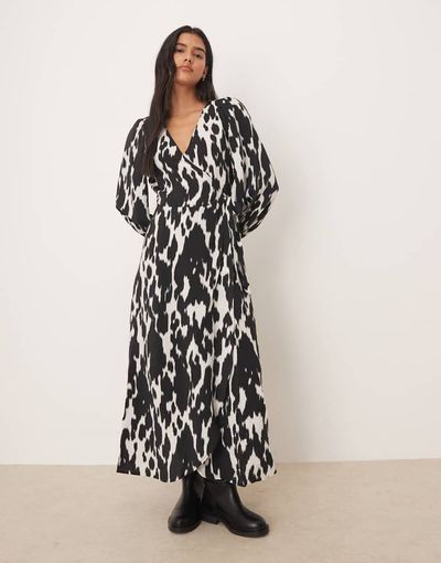 JDY JDY wrap midaxi dress in abstract print-White
