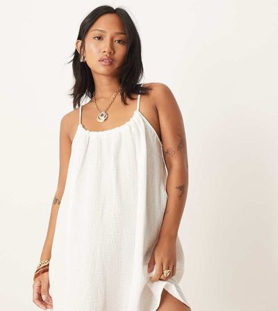 JDY Petite JDY Petite cheesecloth mini dress in white