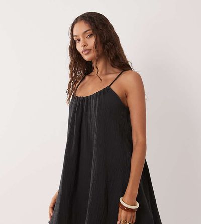 JDY Petite JDY Petite cheesecloth sleeveless mini dress in washed black