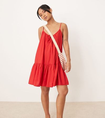 JDY Petite JDY Petite dropped hem mini dress in red