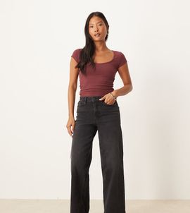 JDY Petite JDY Petite Felina high waist wide leg jeans in black denim
