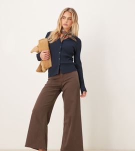 JDY Petite JDY Petite Iris high waist wide leg jeans in brown