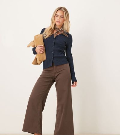 JDY Petite JDY Petite Iris high waist wide leg jeans in brown