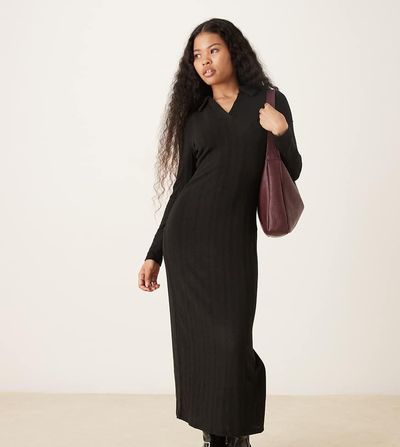 JDY Petite JDY Petite knit polo maxi dress in black