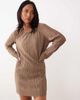 JDY Petite JDY Petite plisse fluted sleeves mini dress in light brown - 2