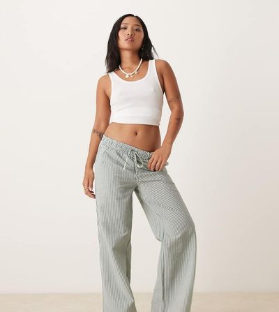 JDY Petite JDY Petite seersucker pants in green stripes