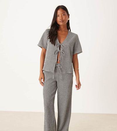 JDY Petite JDY Petite seersucker wide leg pants in black gingham - part of a set