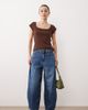 JDY Petite JDY Petite Susie mid waist barrel leg jeans in mid blue - 1