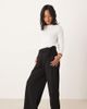 JDY Petite JDY Petite tailored wide leg pants with tie detail in black - 1