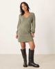 JDY Petite JDY Petite v-neck knit mini dress in dark green - 4