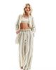 JDY Petite JDY Petite wide leg linen mix pants in sage and white stripe - part of a set-Multi - 1