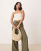 JDY Petite JDY Petite wide leg linen pants in khaki-Green - 1