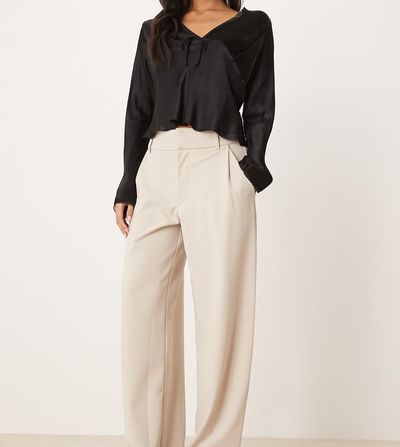 JDY Petite JDY Petite wide leg tailored pants in stone-Neutral