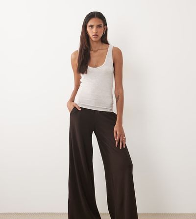 JDY Tall JDY high rise wide leg pants in chocolate brown