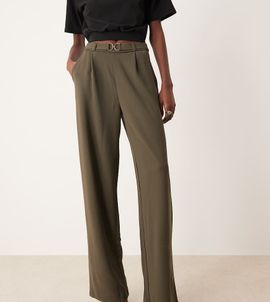 JDY Tall JDY Tall belt detail wide leg pants in khaki green