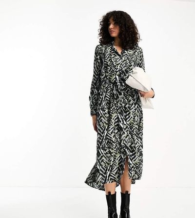 JDY Tall JDY Tall belted midi shirt dress In abstract animal print-Multi